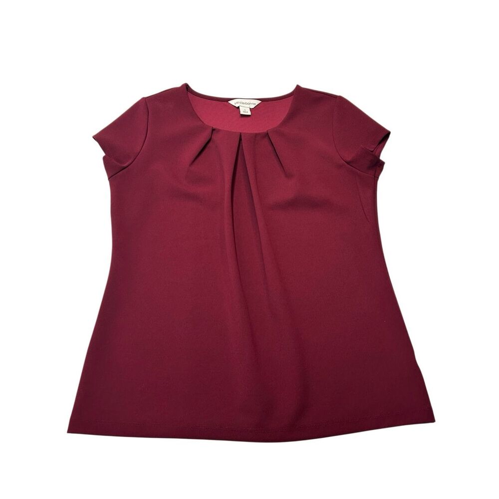 Liz Claiborne Burgundy Wine Pleated Neckline Blouse Size S Career Workwear